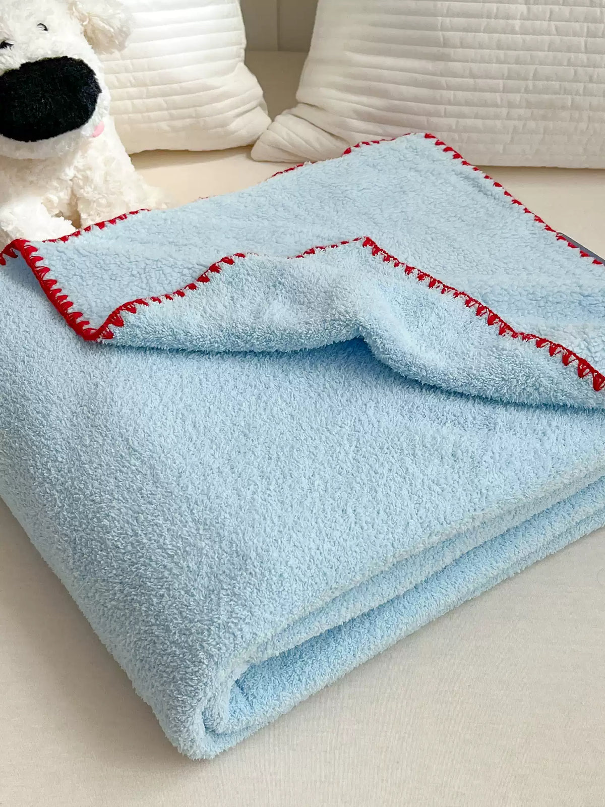 Bluehour Plush Throw Blanket, Sky Blue Cozy Couch and Bed Blanket with Contrast Trim