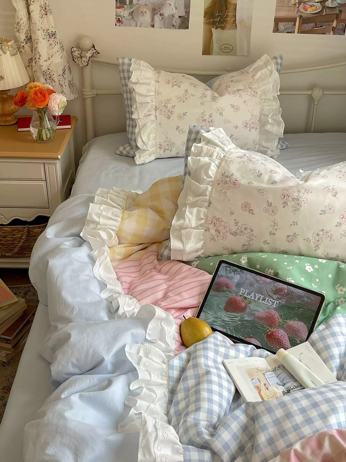 Meadowpatch 4-Piece Cotton Bedding Set, Floral Patchwork-Style Cottagecore Bedroom Collection
