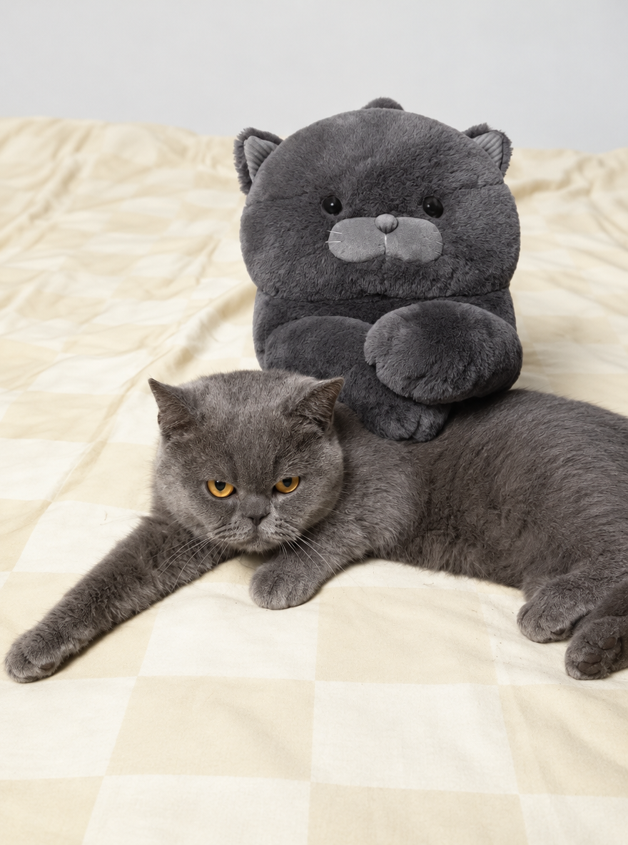 Lazywhisker Long Cat Body Pillow, Charcoal Gray Plush Hugging Cushion for Bed and Couch