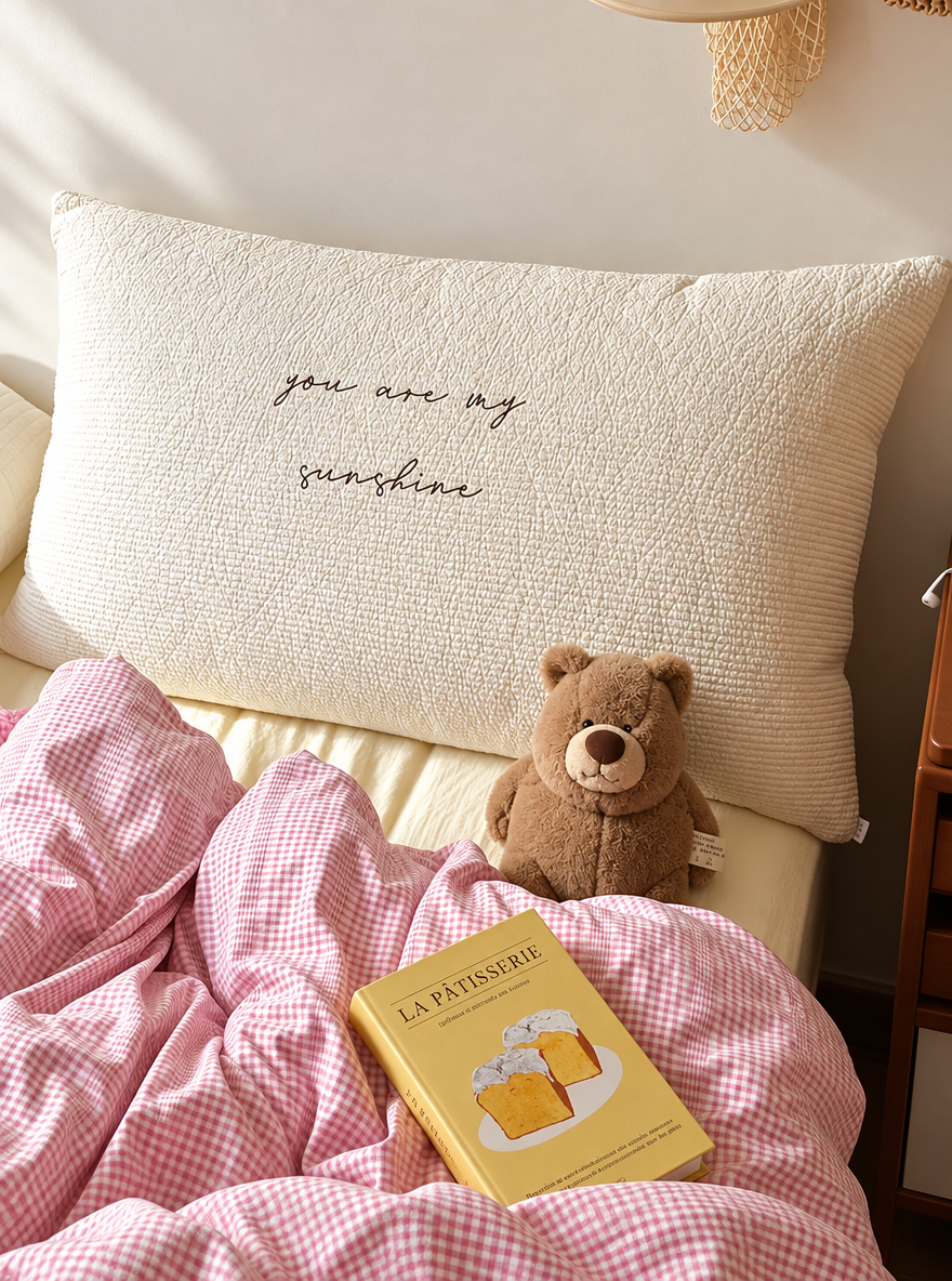 Quietnote Embroidered Lumbar Throw Pillow, Cream Rectangular Accent Cushion for Bed and Sofa