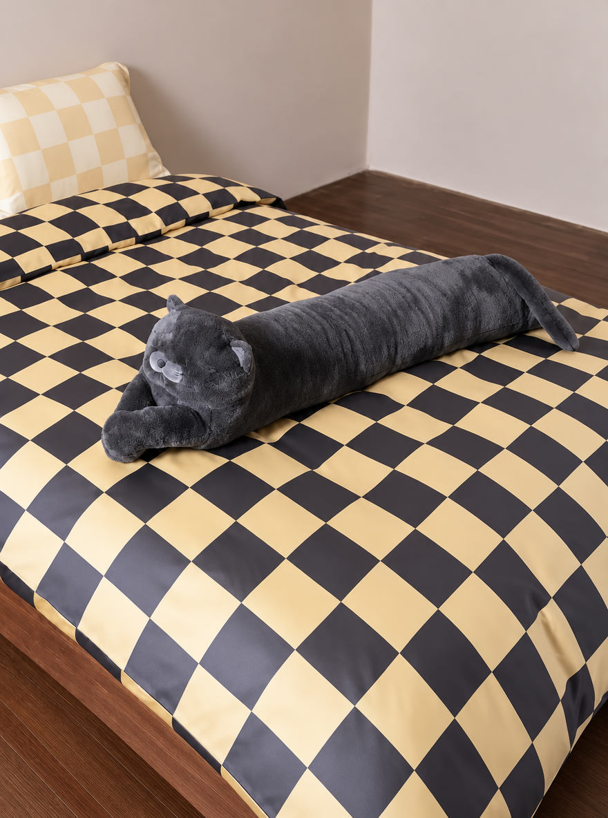 Lazywhisker Long Cat Body Pillow, Charcoal Gray Plush Hugging Cushion for Bed and Couch