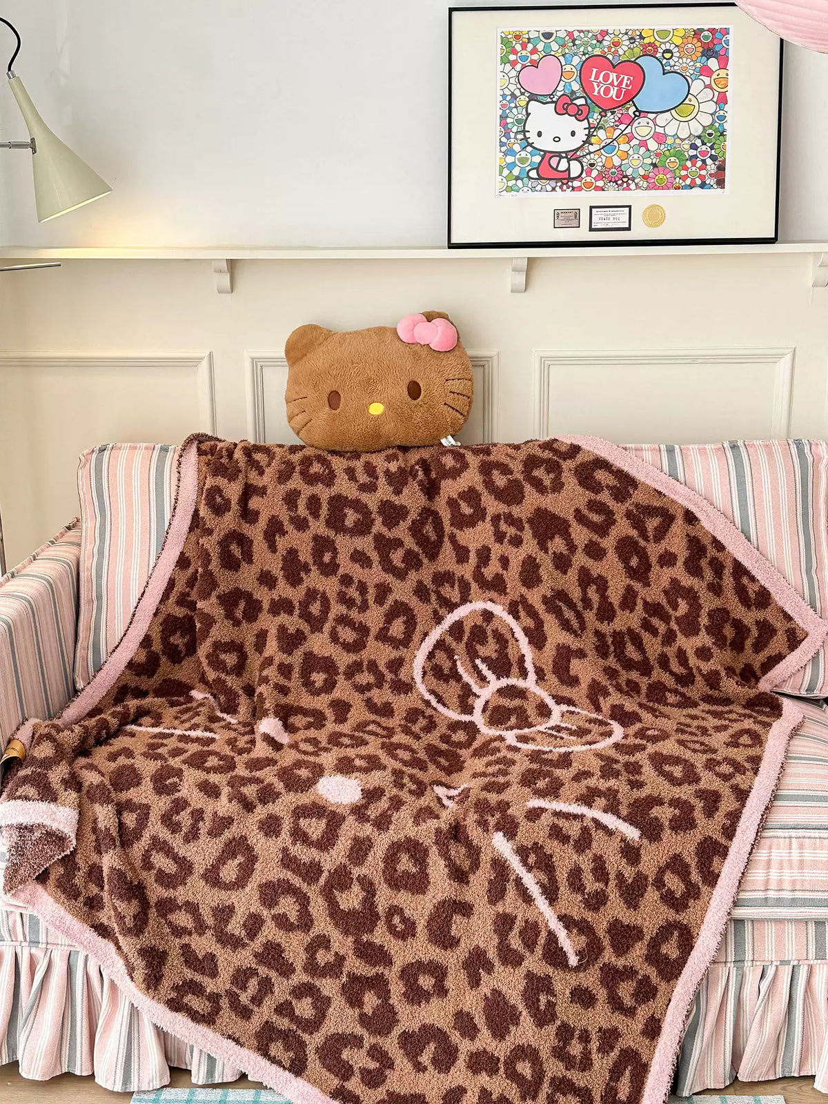 Wildwhisker Leopard Print Plush Throw Blanket, Cat Motif Cozy Lounge Blanket for Couch and Bed