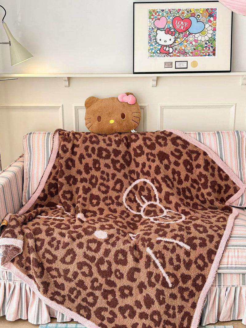 Wildwhisker Leopard Print Plush Throw Blanket, Cat Motif Cozy Lounge Blanket for Couch and Bed