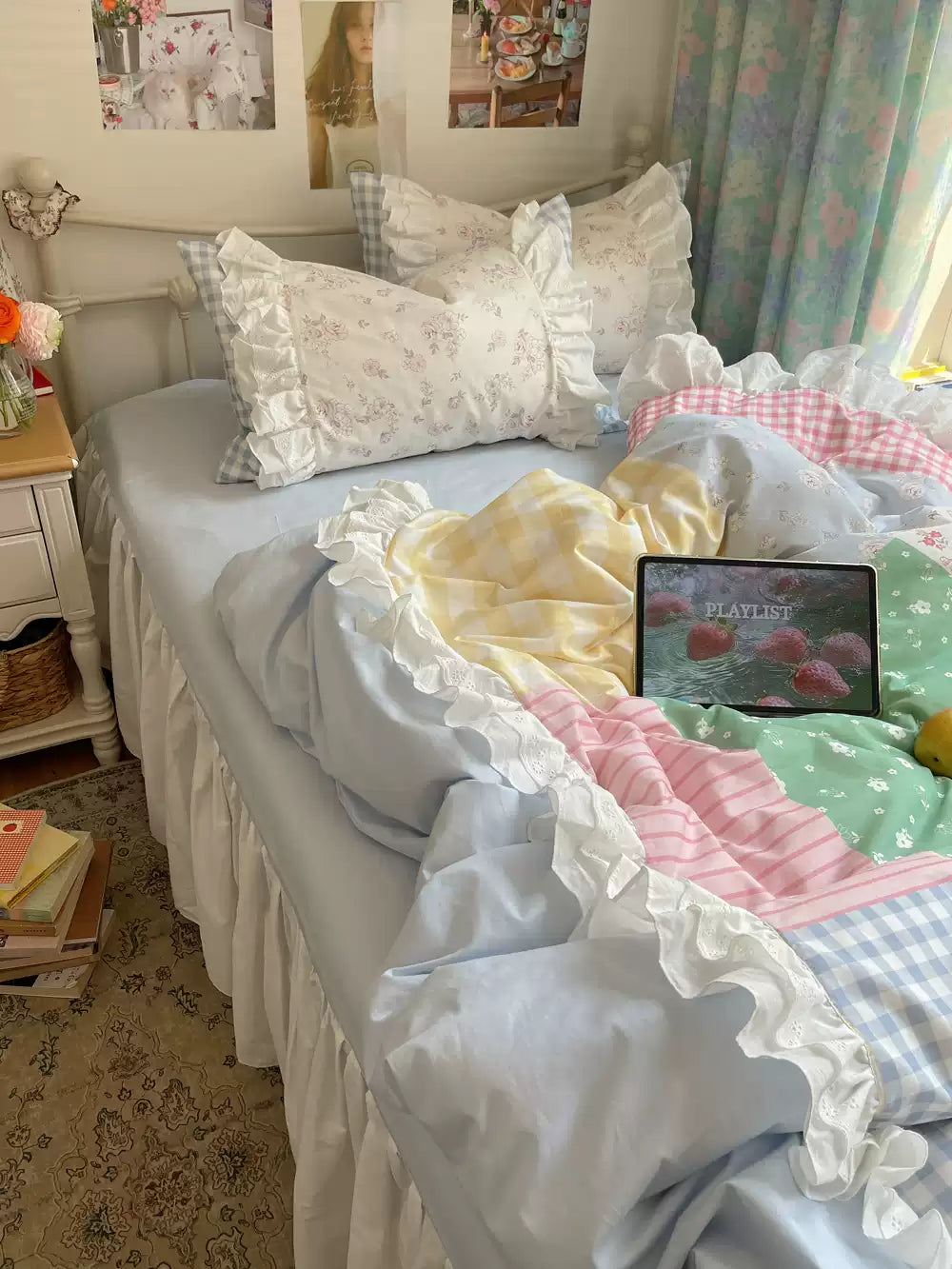 Meadowpatch 4-Piece Cotton Bedding Set, Floral Patchwork-Style Cottagecore Bedroom Collection