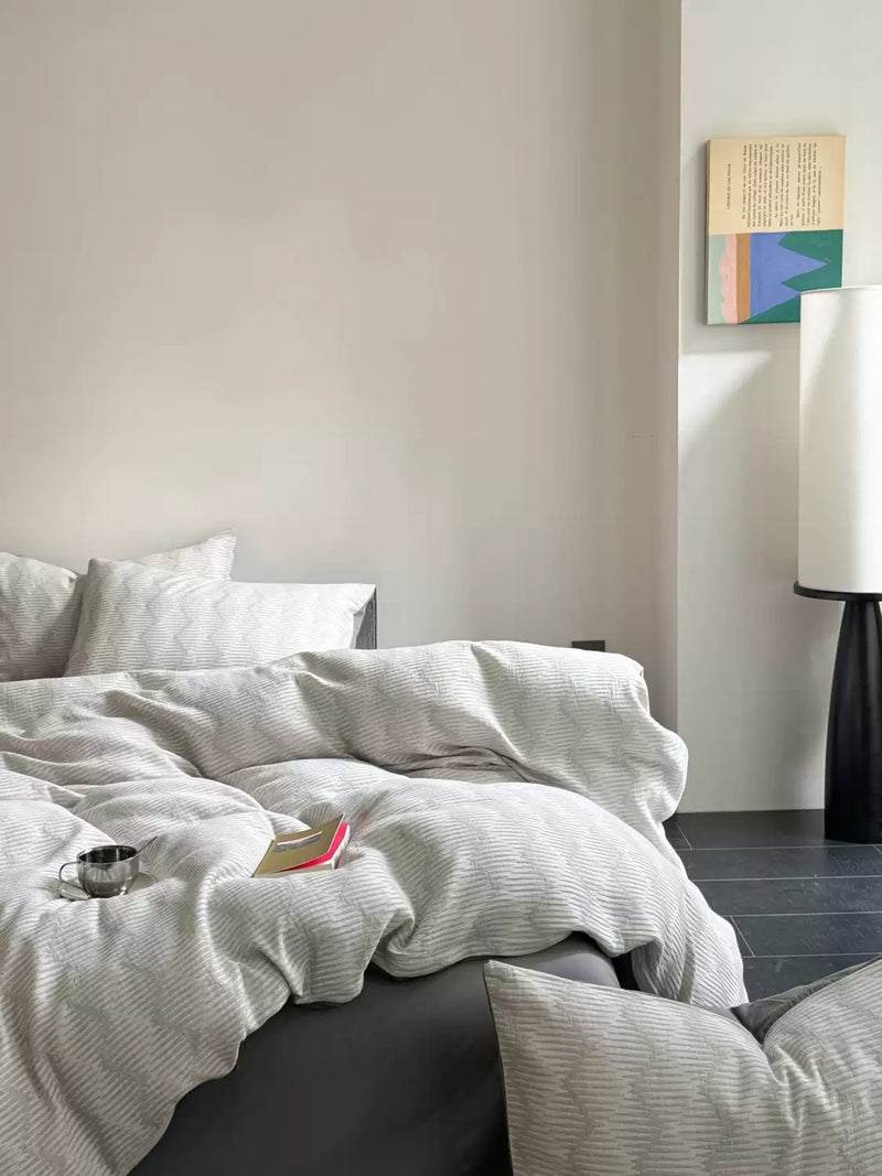 Cloudweave 4-Piece Cotton Gauze Bedding Set, Triple-Layer Jacquard Textured Bedroom Collection