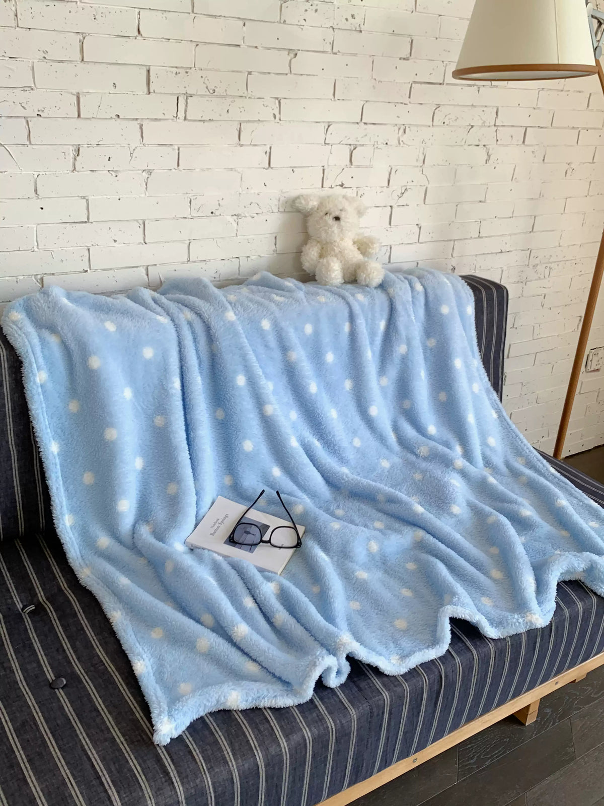 Dotday Polka Dot Fleece Throw Blanket, Blue Cozy Lounge Blanket for Couch and Bed