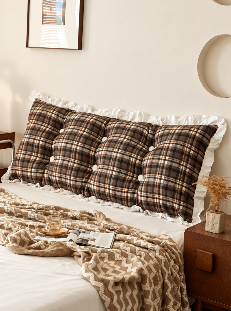 Hearthside Plaid Backrest Cushion, Yarn-Dyed Brushed Fabric Long Lumbar Pillow for Bed and Sofa