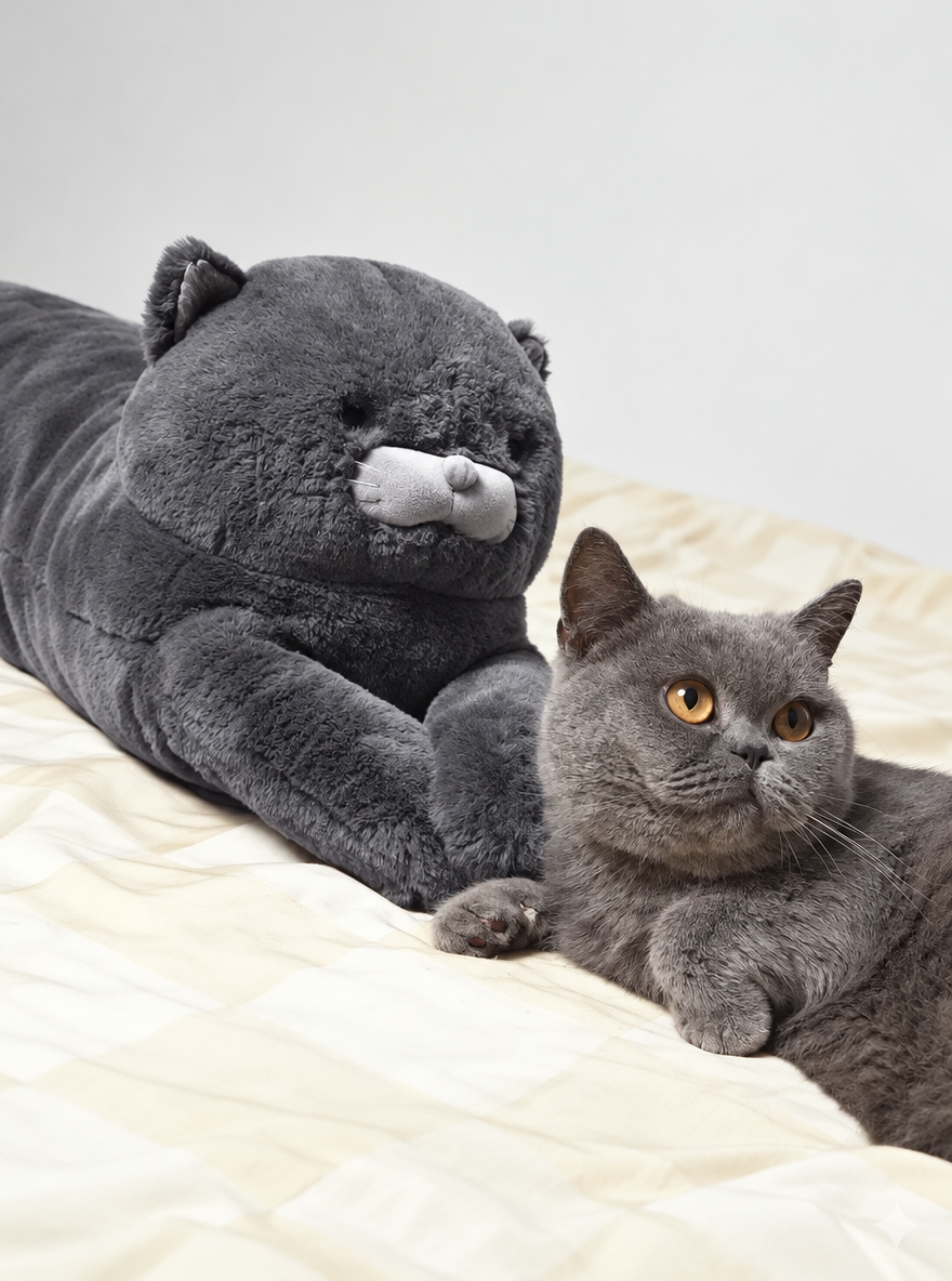 Lazywhisker Long Cat Body Pillow, Charcoal Gray Plush Hugging Cushion for Bed and Couch