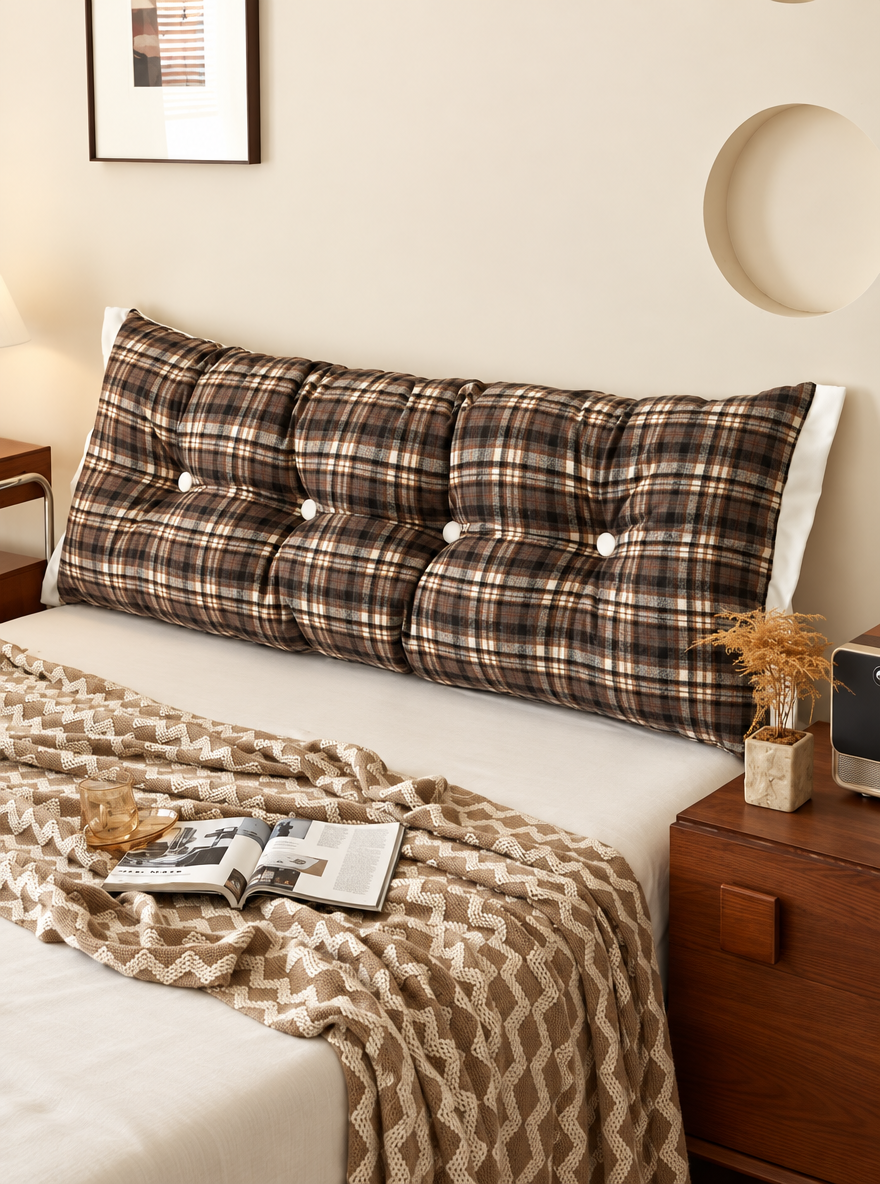 Hearthside Plaid Backrest Cushion, Yarn-Dyed Brushed Fabric Long Lumbar Pillow for Bed and Sofa