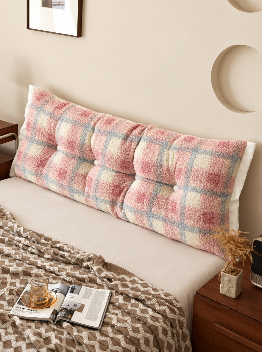 Hearthside Plaid Backrest Cushion, Yarn-Dyed Brushed Fabric Long Lumbar Pillow for Bed and Sofa