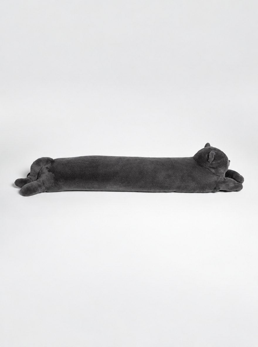Long charcoal cat pillow