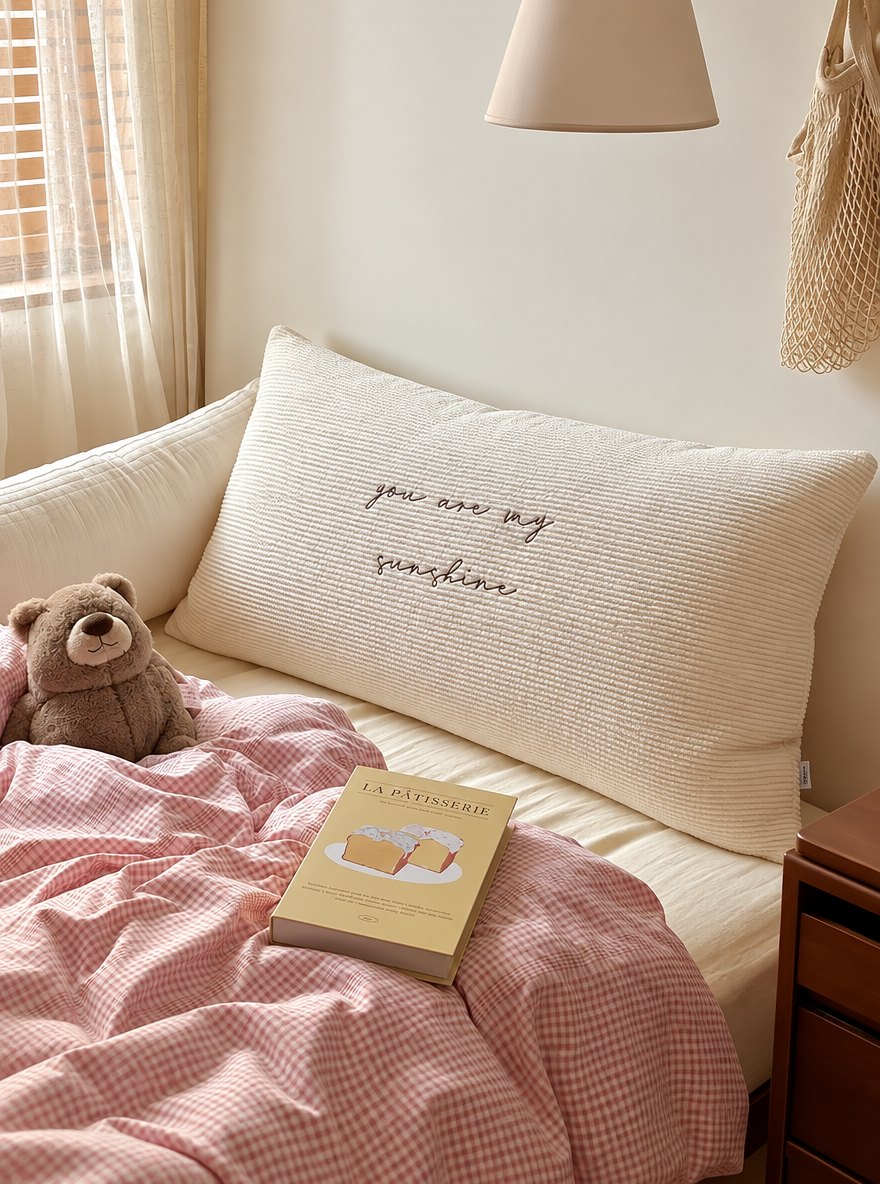 Embroidered cream pillow